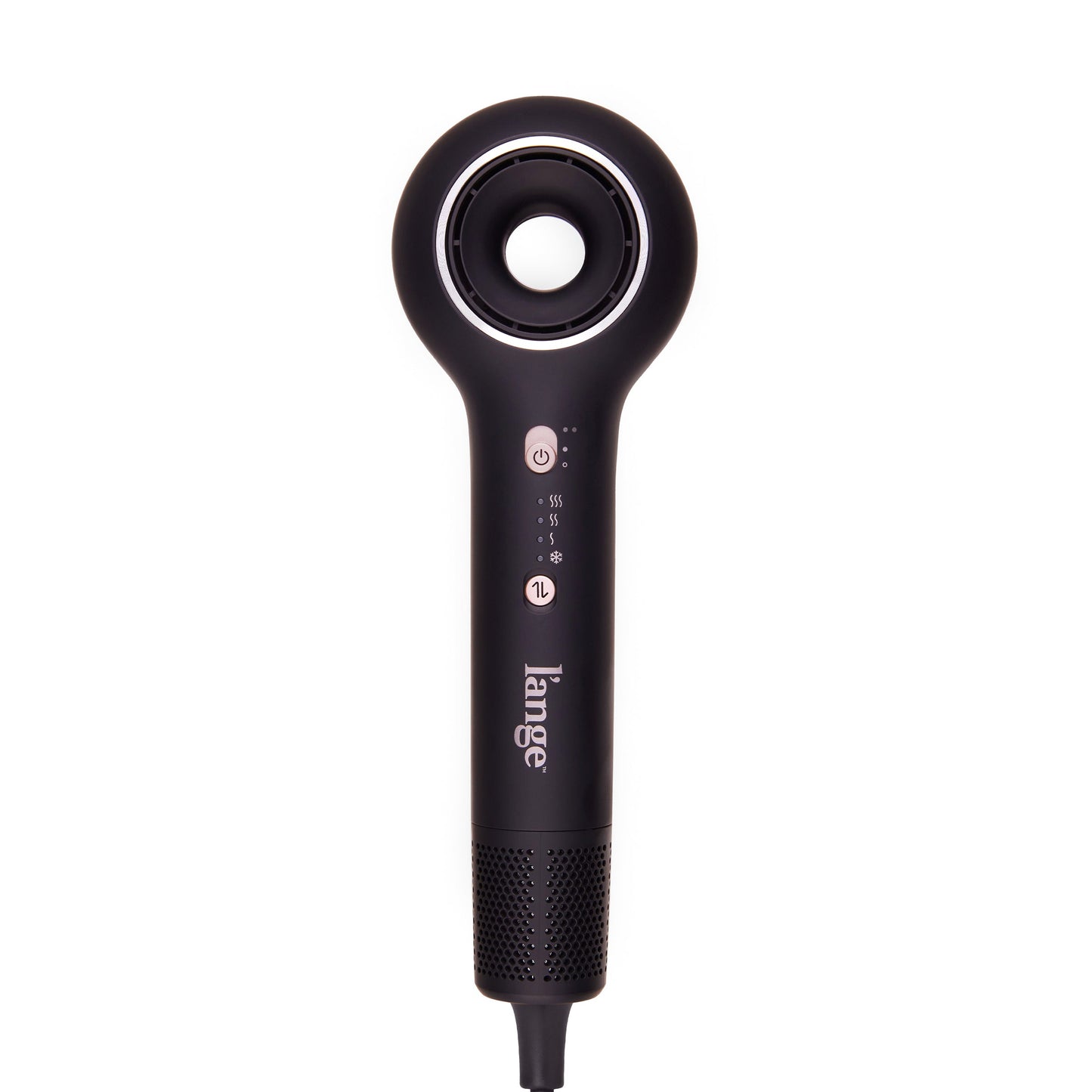 Black L'ange HaloRing Hair Dryer in a blank background